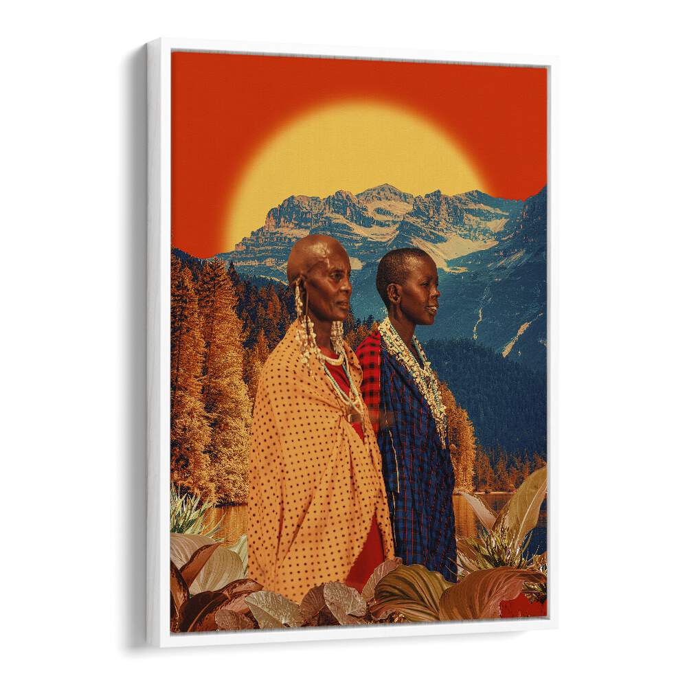 SISTER, AFRICAN ART PAINTINGS by Cosmo Zach features two figures against a stunning surreal landscape backdrop.