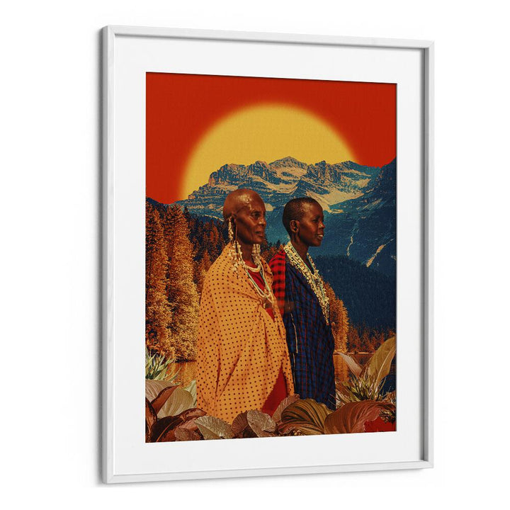 Surreal SISTER, AFRICAN ART PAINTINGS by Cosmo Zach in a white frame, showcasing vibrant colors and captivating imagery.