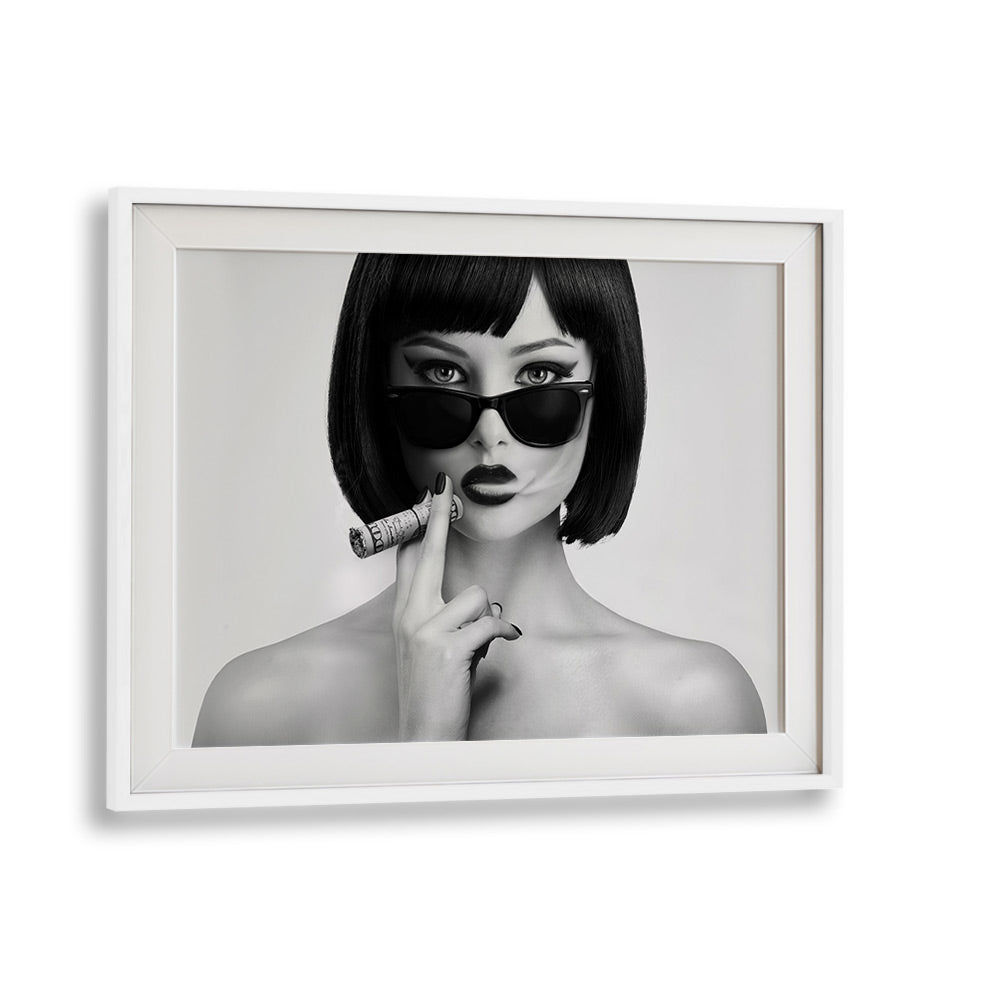 Stylish fine art portrait "SMOKE THIS III, PHOTOGRAPHY PRINTS" by David Drake, framed in white for a chic look.