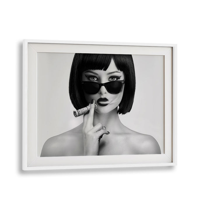 Stylish fine art portrait "SMOKE THIS III, PHOTOGRAPHY PRINTS" by David Drake, framed in white for a chic look.