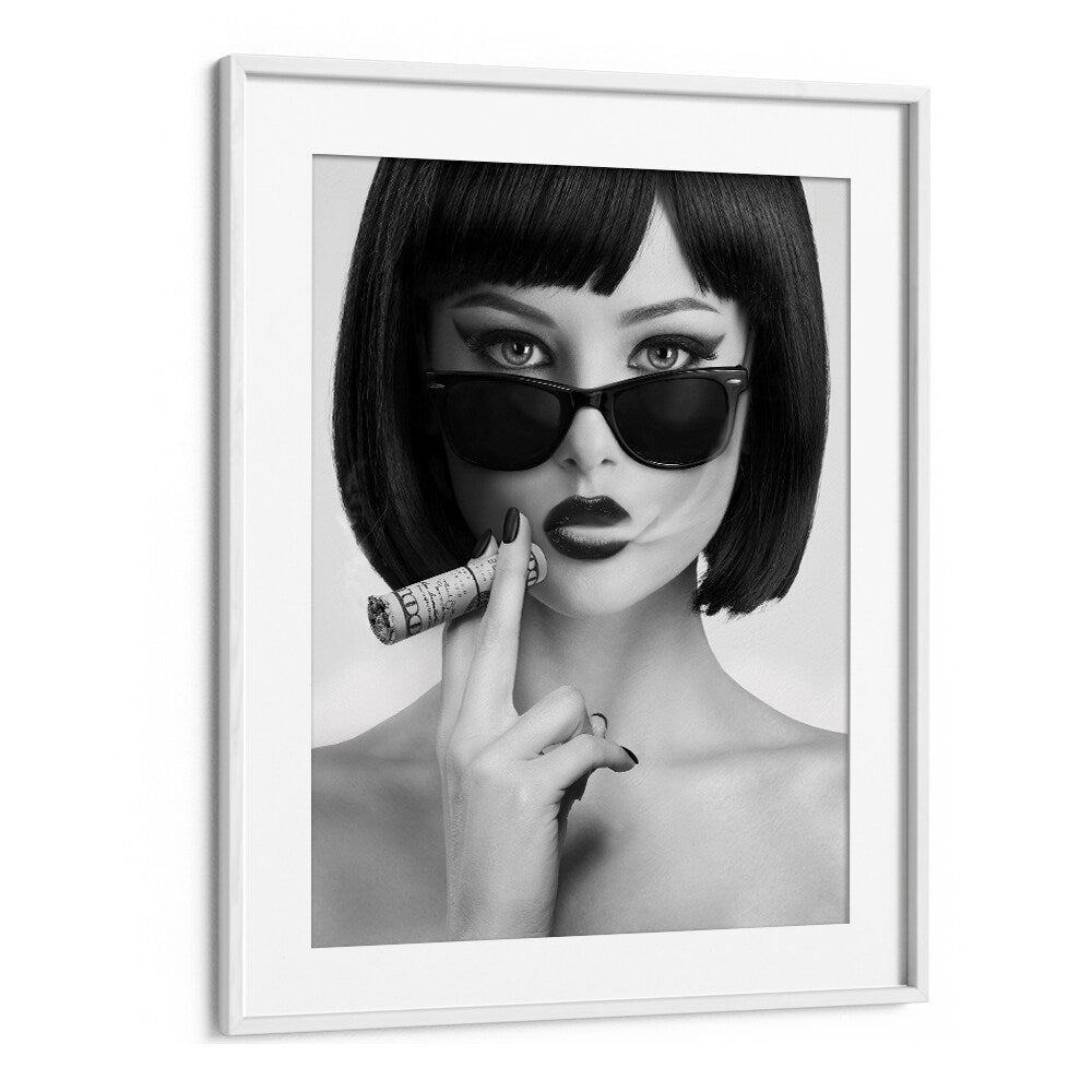 Elegant black and white SMOKE THIS, PHOTOGRAPHY PRINTS by David Drake, featuring a stylish woman with a cigar.