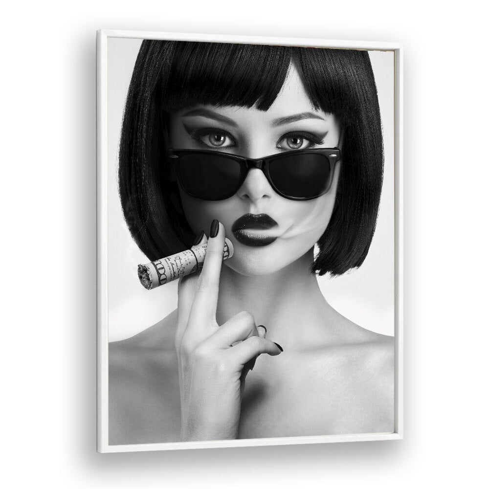 Captivating SMOKE THIS, PHOTOGRAPHY PRINTS by David Drake features a bold, stylish woman with a striking pose.