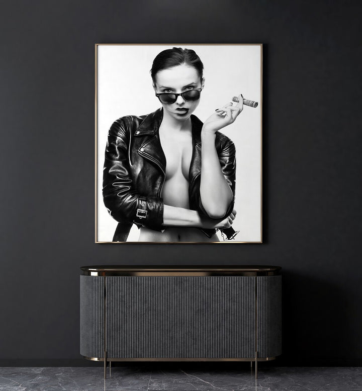Stylish black and white artwork, "SMOKE THIS II, PHOTOGRAPHY PRINTS," by David Drake, perfect for modern decor.