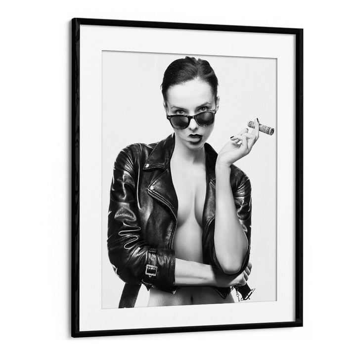 Stylish black-and-white portrait, SMOKE THIS II, PHOTOGRAPHY PRINTS by David Drake, perfect for modern decor.