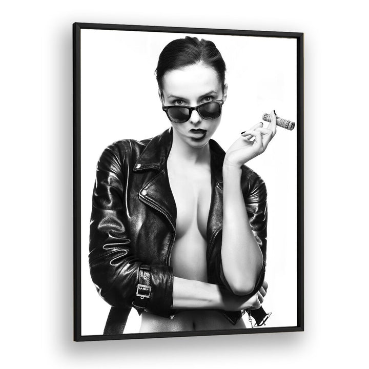 Striking black-and-white fashion photography print, SMOKE THIS II, elevates your space by David Drake.