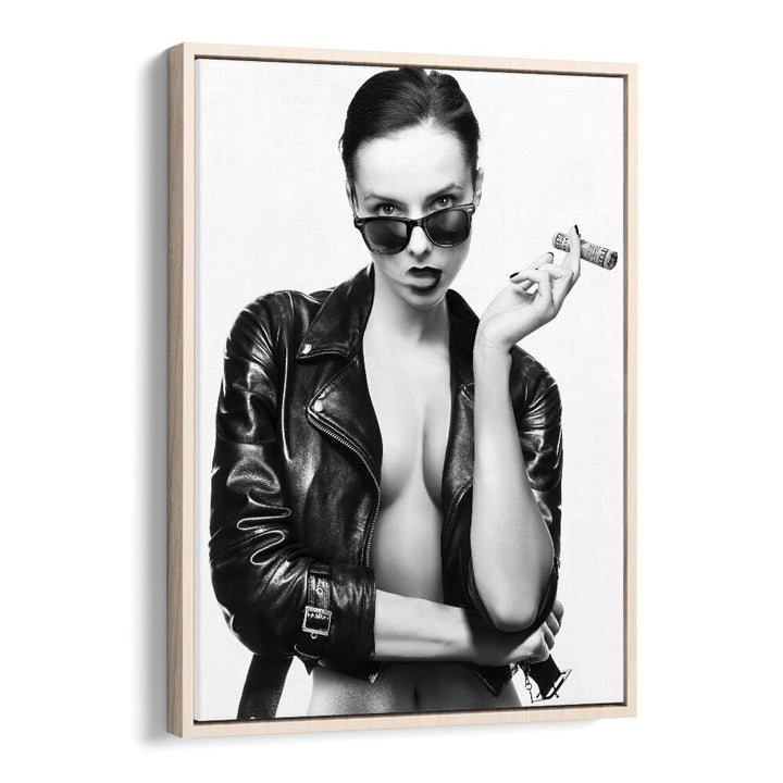 Stylish black and white art featuring a model with sunglasses, perfect for any space—SMOKE THIS II, PHOTOGRAPHY PRINTS.