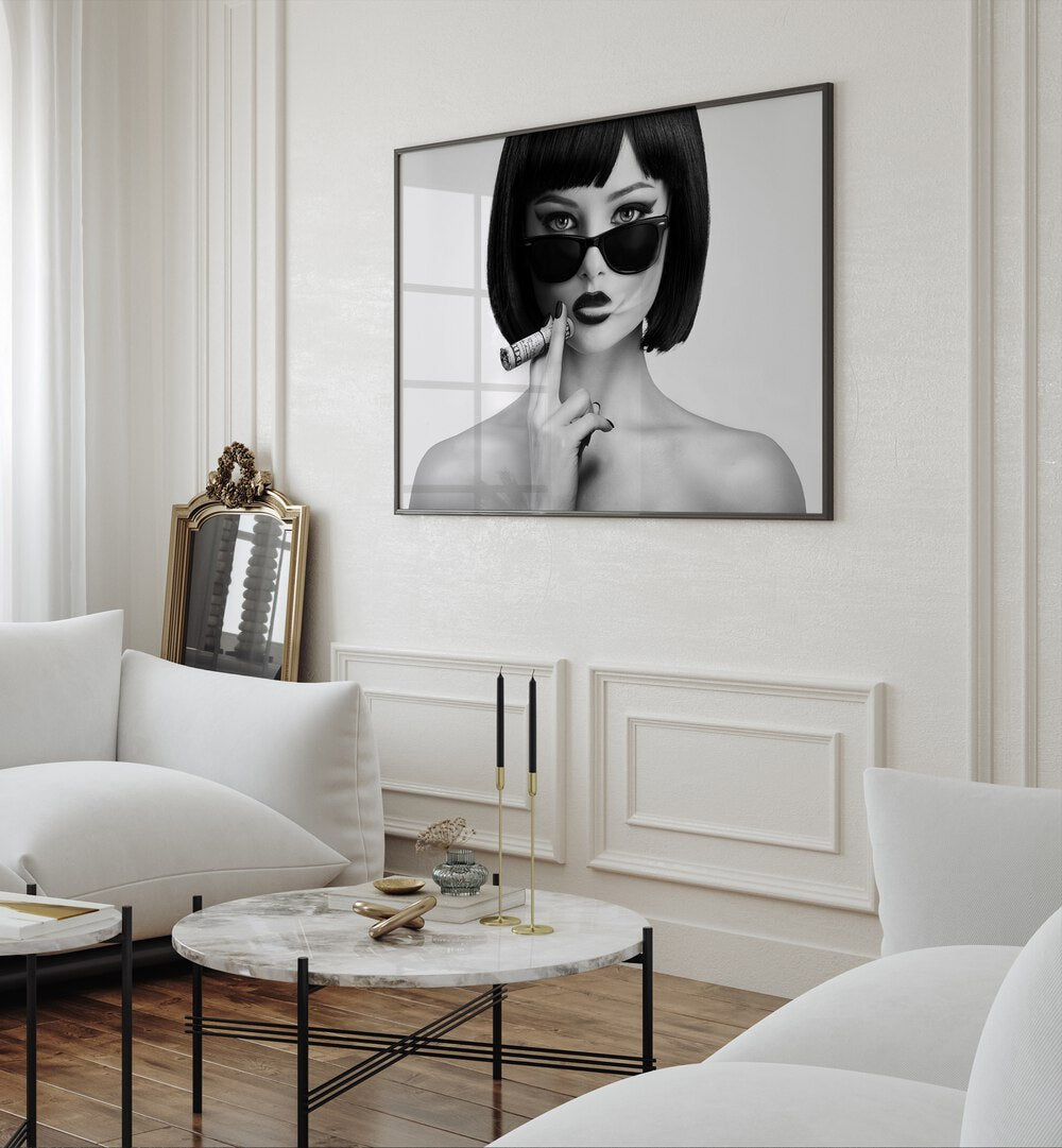 Stylish interior featuring SMOKE THIS III, PHOTOGRAPHY PRINTS by David Drake, blending fashion and fine art seamlessly.
