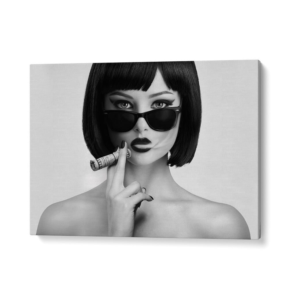 Striking black-and-white portrait, "SMOKE THIS III, PHOTOGRAPHY PRINTS," by David Drake, captures fashion and artistry.