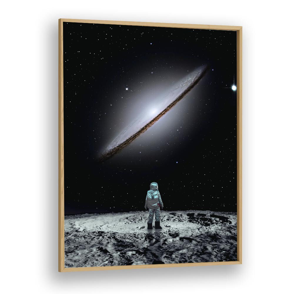 Sole Survivor, surreal art prints featuring an astronaut gazing at a cosmic landscape by Ritvik Takkar.