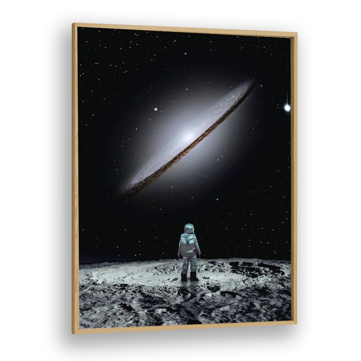 Sole Survivor, surreal art prints featuring an astronaut gazing at a cosmic landscape by Ritvik Takkar.