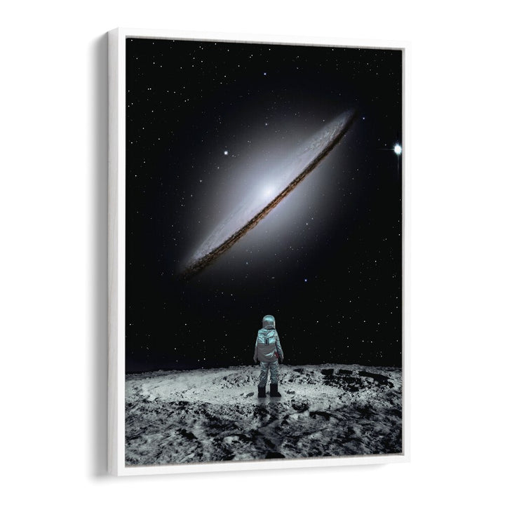"Sole Survivor, Surreal Art Prints" features an astronaut gazing at a celestial landscape, embodying surrealism's essence.