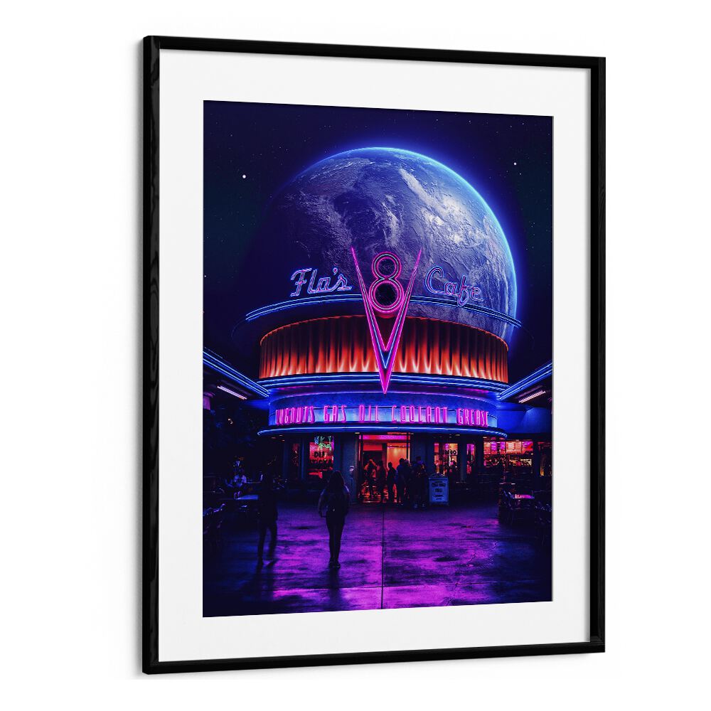 Celebrate creativity with SPACE CAFE, SURREAL ART PRINTS featuring a vibrant cosmic diner by Ritvik Takkar.