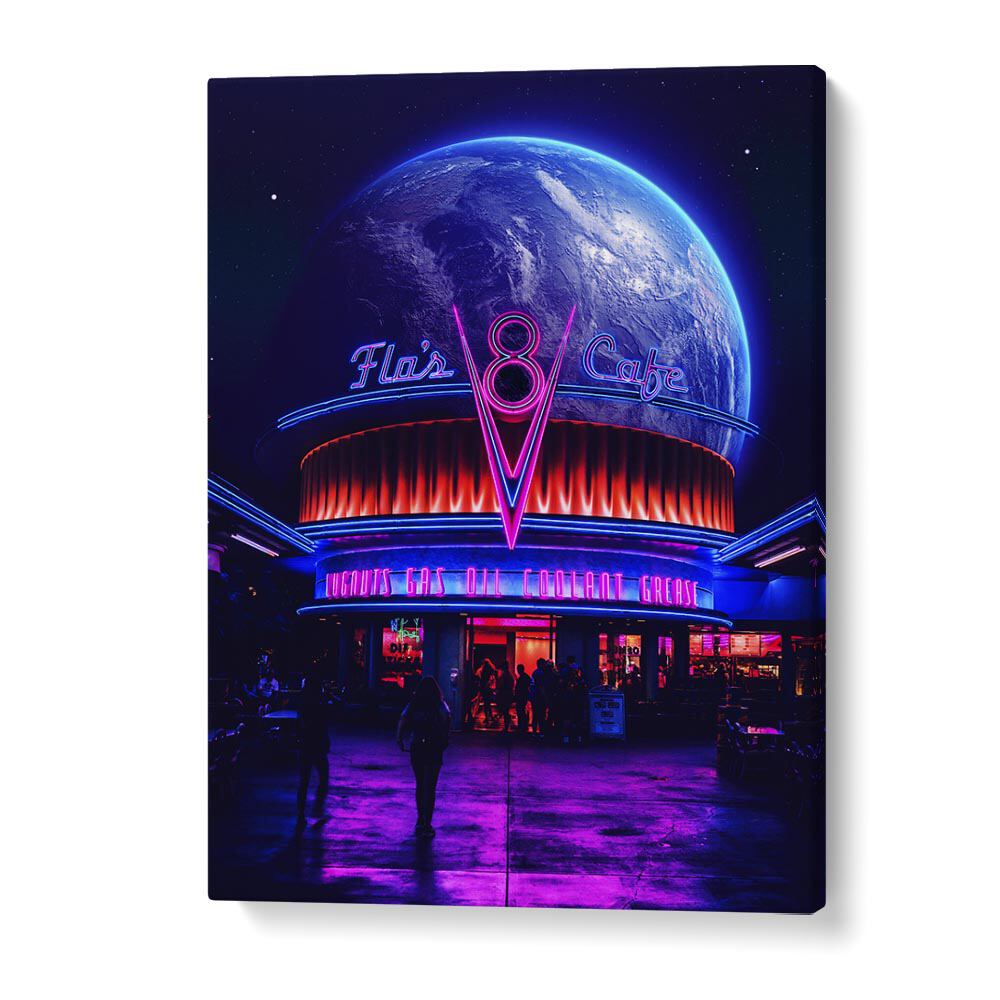 Surreal art prints from SPACE CAFE featuring vibrant colors and cosmic themes by Ritvik Takkar for inspired spaces.