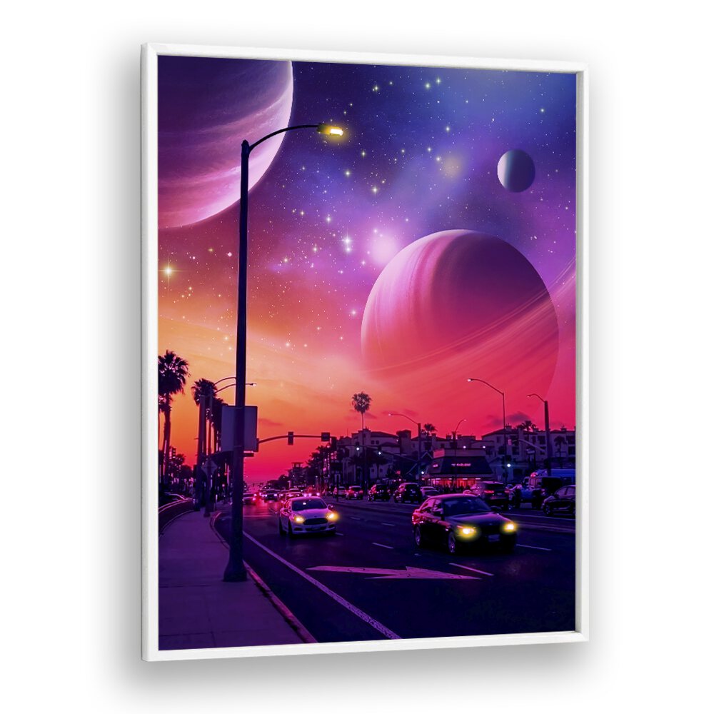 Elevate your space with SPACE DRICE II, SURREAL ART PRINTS by Ritvik Takkar, featuring cosmic landscapes and vibrant colors.