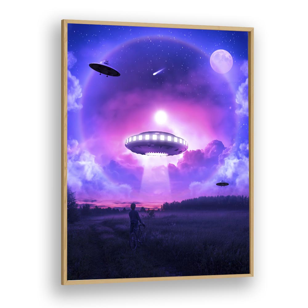 Captivating SPACE DRIVE, SURREAL ART PRINTS by Ritvik Takkar, featuring a vibrant alien landscape and imaginative scenes.