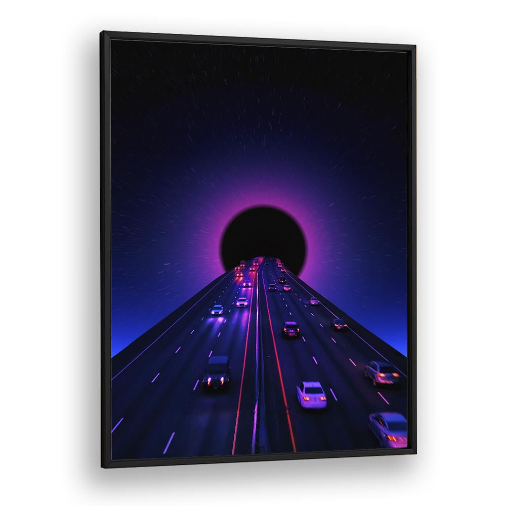 Mesmerizing "Space Highway, Surreal Art Prints" by Ritvik Takkar, featuring a surreal road leading to a cosmic void.