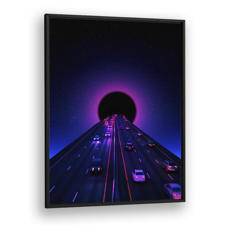 Mesmerizing "Space Highway, Surreal Art Prints" by Ritvik Takkar, featuring a surreal road leading to a cosmic void.