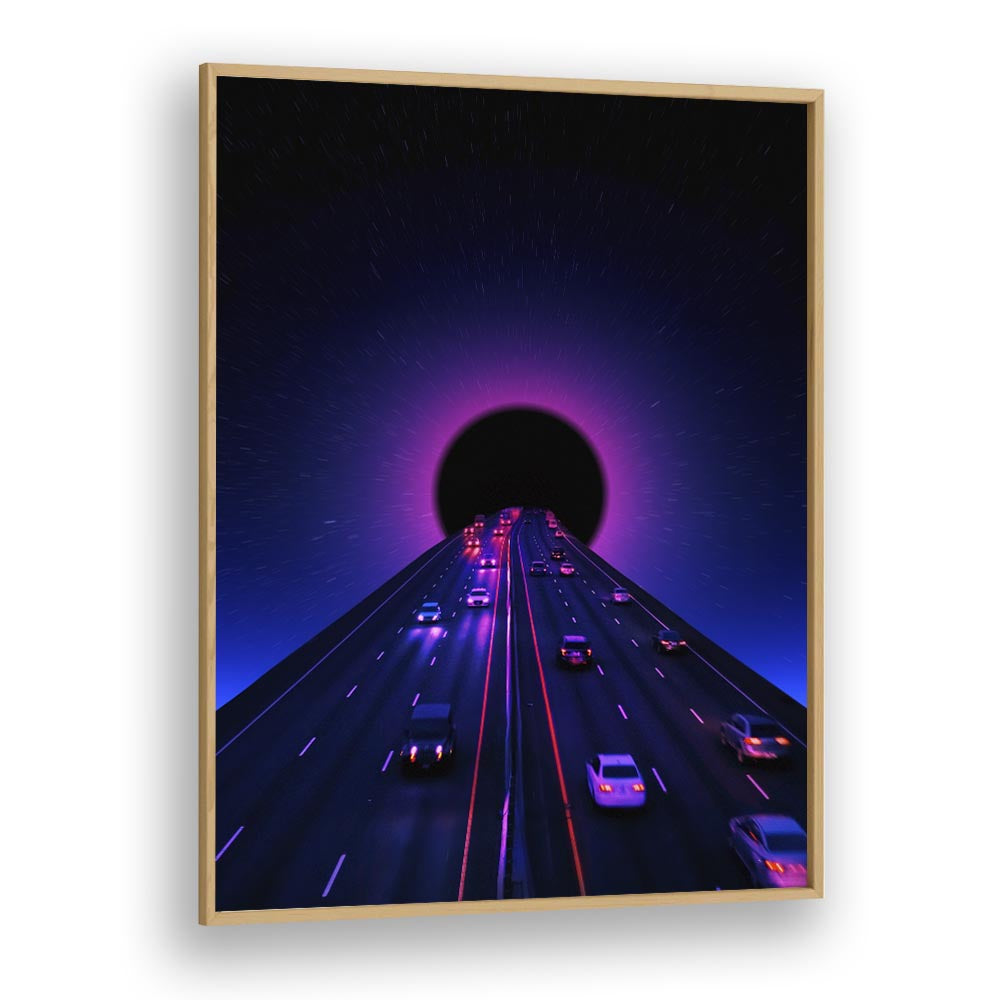 Elevate your decor with "SPACE HIGHWAY, SURREAL ART PRINTS" by Ritvik Takkar, featuring a mesmerizing cosmic highway scene.