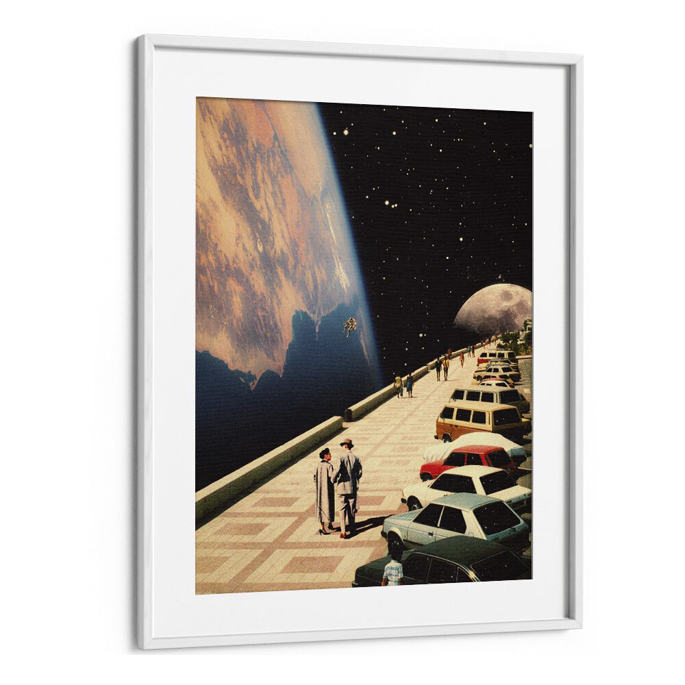 Explore the enchanting "SPACE PROMENADE, SURREAL ART PRINTS" by Taudalpoi, featuring cosmic scenes and sophisticated style.
