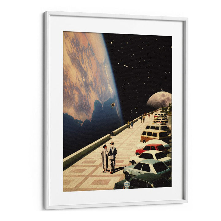 Explore the enchanting "SPACE PROMENADE, SURREAL ART PRINTS" by Taudalpoi, featuring cosmic scenes and sophisticated style.