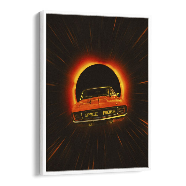 Space Rider, Surreal Art Prints featuring a vibrant car design, perfect for cosmic-themed home decor by Taudalpoi.