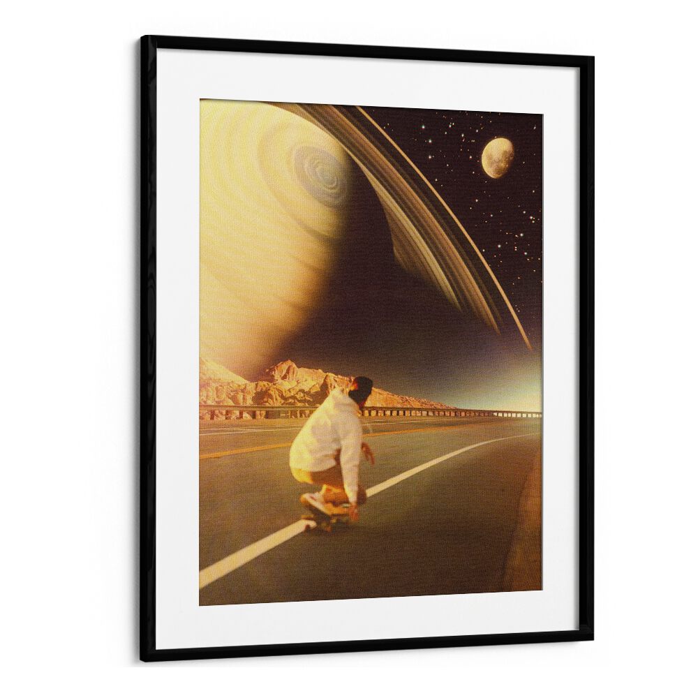 SPACE SK8E, SURREAL ART PRINTS feature a skater under a cosmic sky, perfect for transforming your living space.