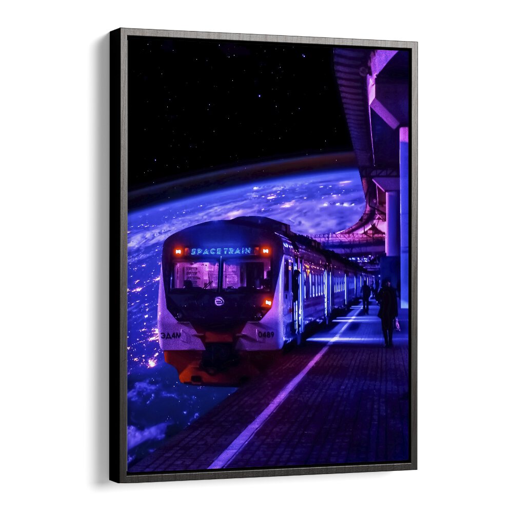 Explore the cosmos with SPACE TRAIN II, SURREAL ART PRINTS by Ritvik Takkar, a vivid journey into imagination.