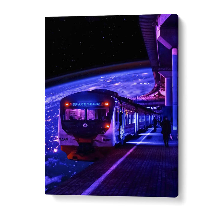 Explore the cosmos with SPACE TRAIN II, SURREAL ART PRINTS by Ritvik Takkar, a captivating canvas masterpiece.