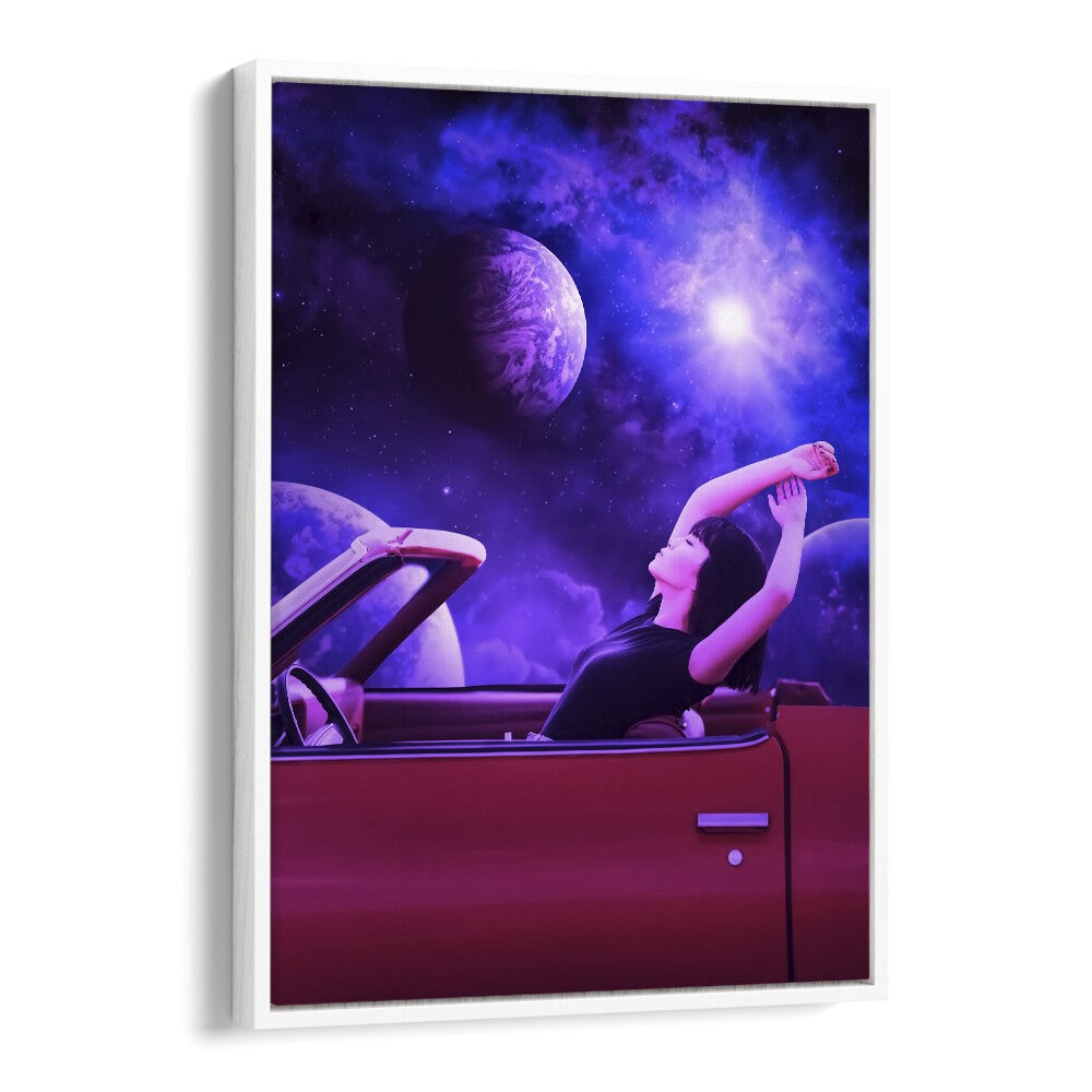Surreal art print "SPACE TRIP" by Ritvik Takkar, featuring a cosmic scene in a vibrant setting. Perfect for art lovers.