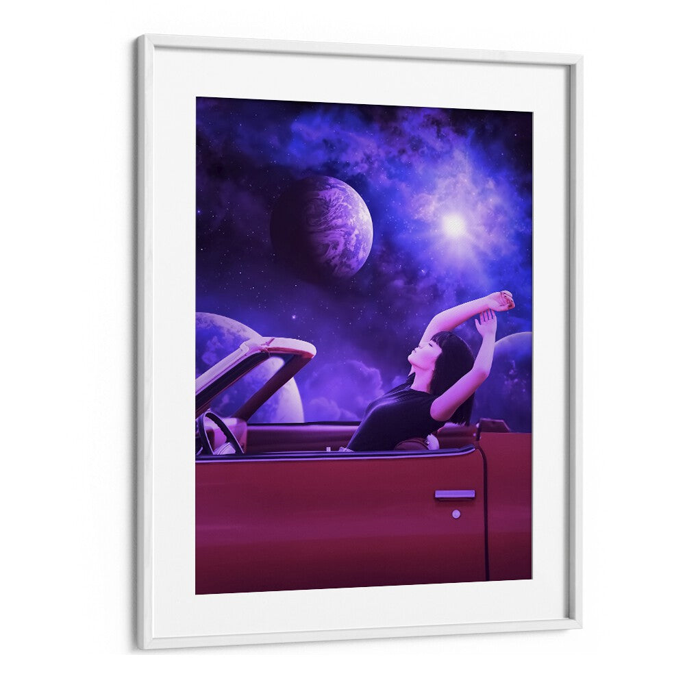 Explore "SPACE TRIP, SURREAL ART PRINTS" by Ritvik Takkar, featuring a dreamy cosmic scene in a stylish frame.