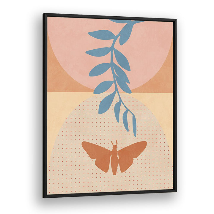 Elevate your decor with SPACES 2020 I, ABSTRACT PAINTINGS by Ana Rut Bre, featuring vibrant shapes and a butterfly motif.