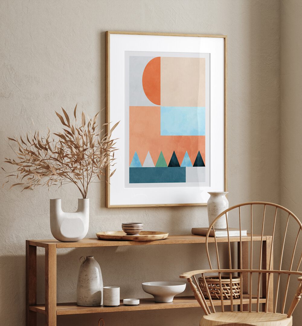 Transform your decor with SPACES BLEU DREIECK, ABSTRACT PAINTINGS by Ana Rut Bre, featuring vibrant geometric art.