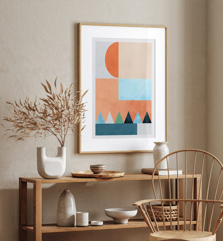 Transform your decor with SPACES BLEU DREIECK, ABSTRACT PAINTINGS by Ana Rut Bre, featuring vibrant geometric art.