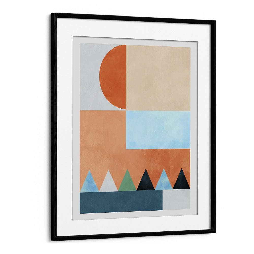 Transform your decor with SPACES BLEU DREIECK, ABSTRACT PAINTINGS by Ana Rut Bre, featuring vibrant geometric shapes.