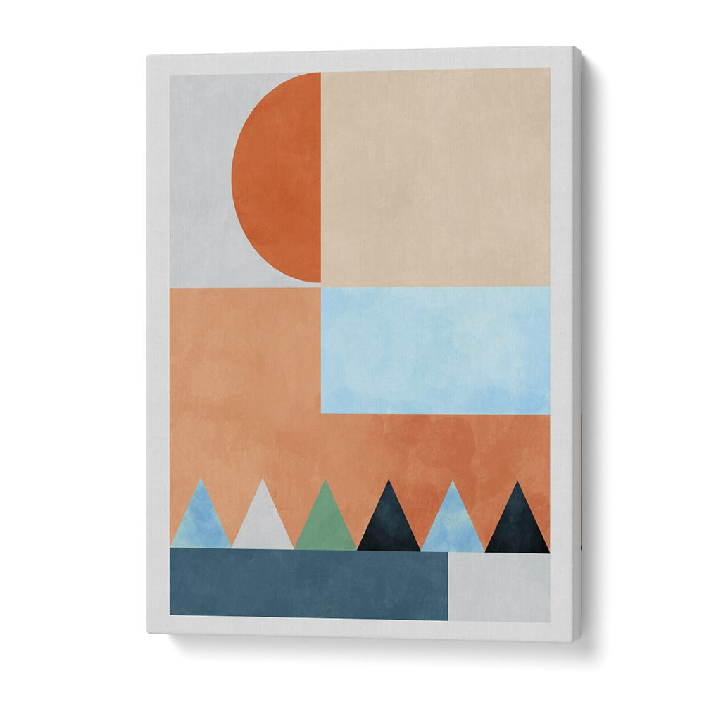 Transform your decor with SPACES BLEU DREIECK, ABSTRACT PAINTINGS by Ana Rut Bre, featuring vibrant geometric shapes.