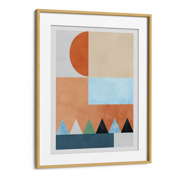 Transform your decor with SPACES BLEU DREIECK, ABSTRACT PAINTINGS by Ana Rut Bre in a stylish oak frame.