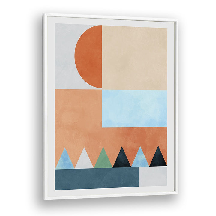 SPACES BLEU DREIECK, ABSTRACT PAINTINGS by Ana Rut Bre, featuring vibrant geometric shapes in a framed design.