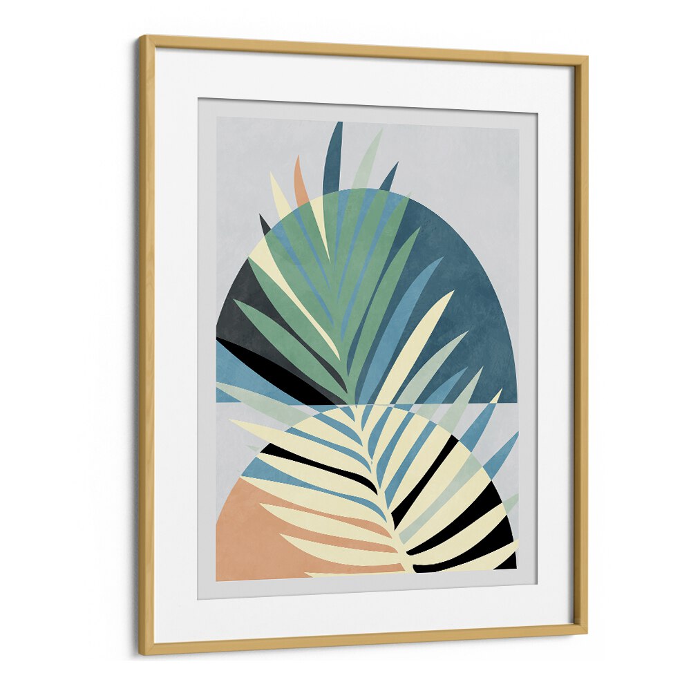 Elegant SPACES BLEU KOPIE, ABSTRACT PAINTINGS by Ana Rut Bre, showcasing modern abstract shapes in a stylish frame.