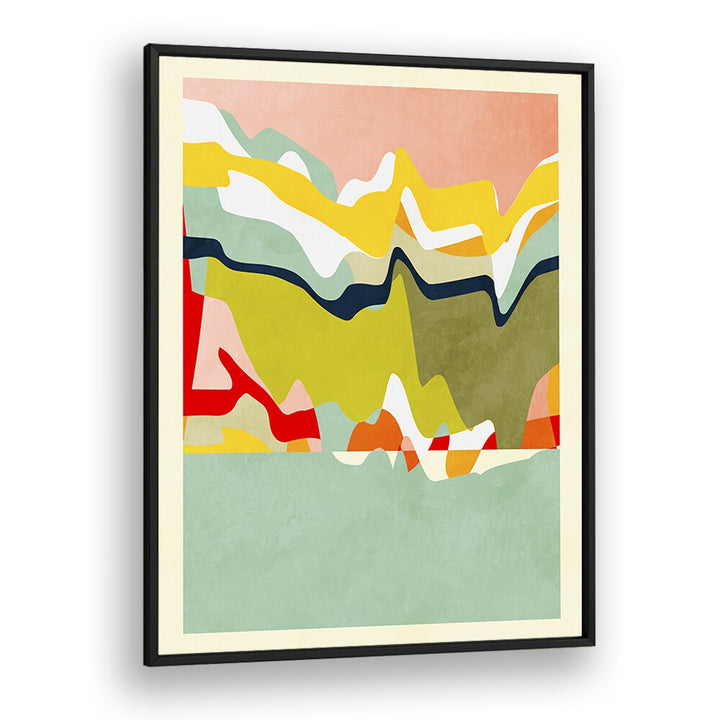 Colorful abstract painting titled SPACES LANDSCAP by Ana Rut Bre, featuring dynamic shapes and vibrant hues.