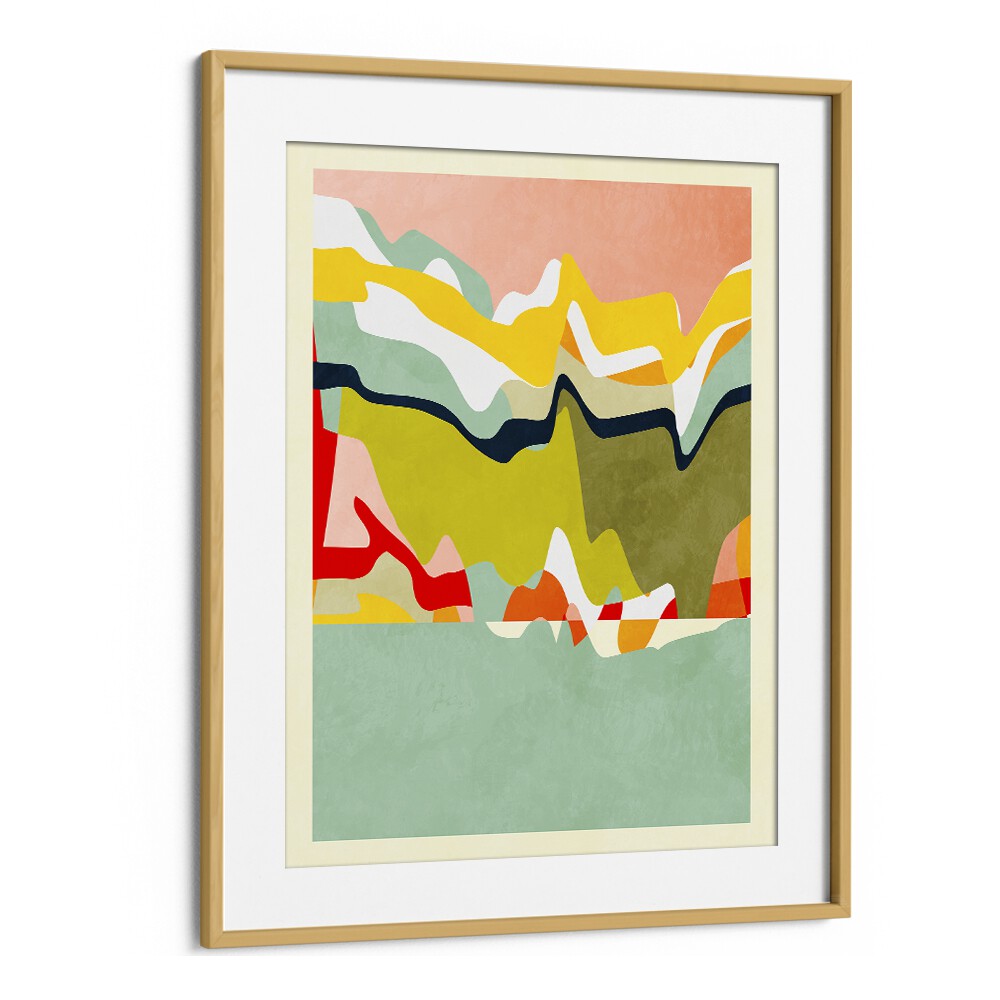 Explore vibrant colors and forms in SPACES LANDSCAP, ABSTRACT PAINTINGS by Ana Rut Bre, framed in oak.