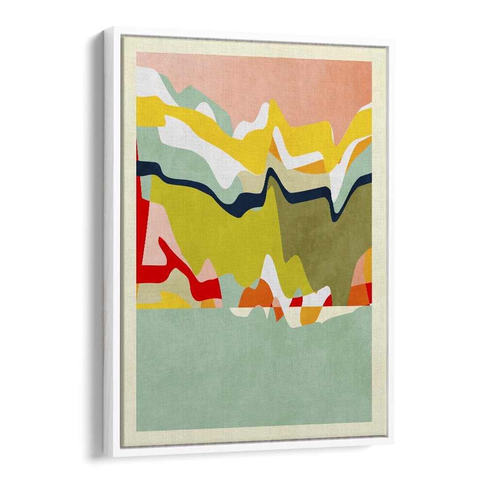 Vibrant SPACES LANDSCAP, ABSTRACT PAINTINGS by Ana Rut Bre showcasing colorful forms and textures in a modern frame.
