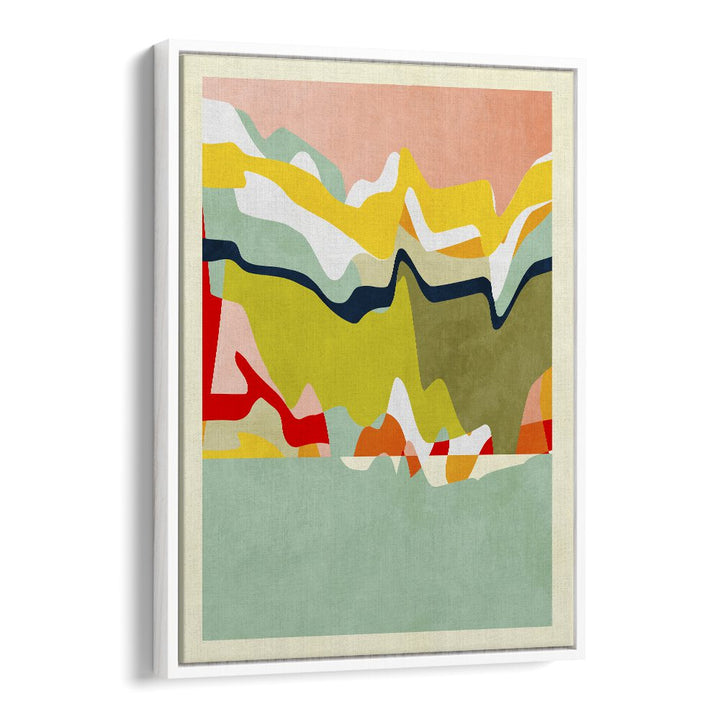 Vibrant SPACES LANDSCAP, ABSTRACT PAINTINGS by Ana Rut Bre showcasing colorful forms and textures in a modern frame.