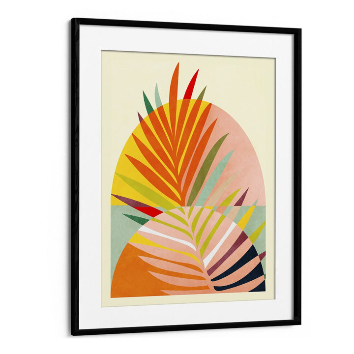 Vibrant SPACES III, ABSTRACT PAINTINGS by Ana Rut Bre, showcasing bold colors and dynamic shapes in a sleek black frame.