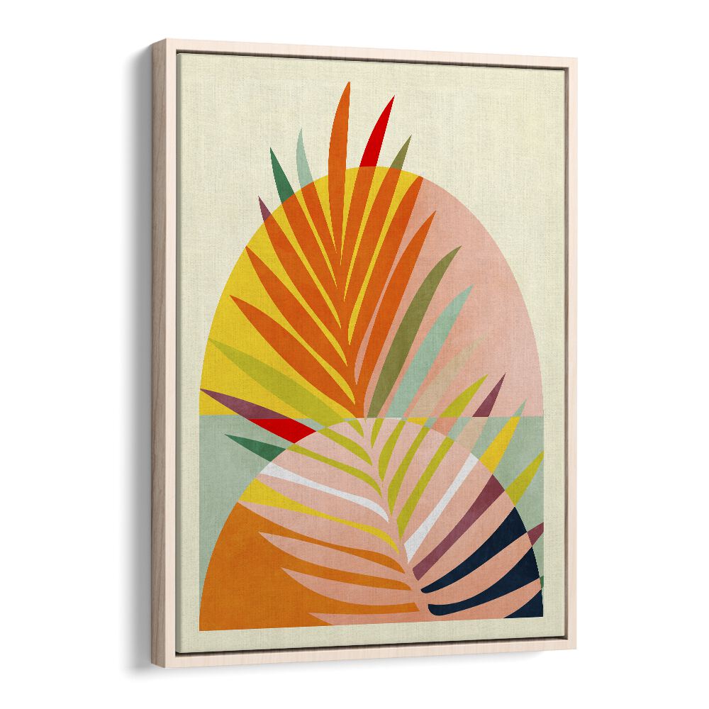 Colorful abstract design featuring palm leaves in vibrant hues, ideal for decor. Explore SPACES III, ABSTRACT PAINTINGS.