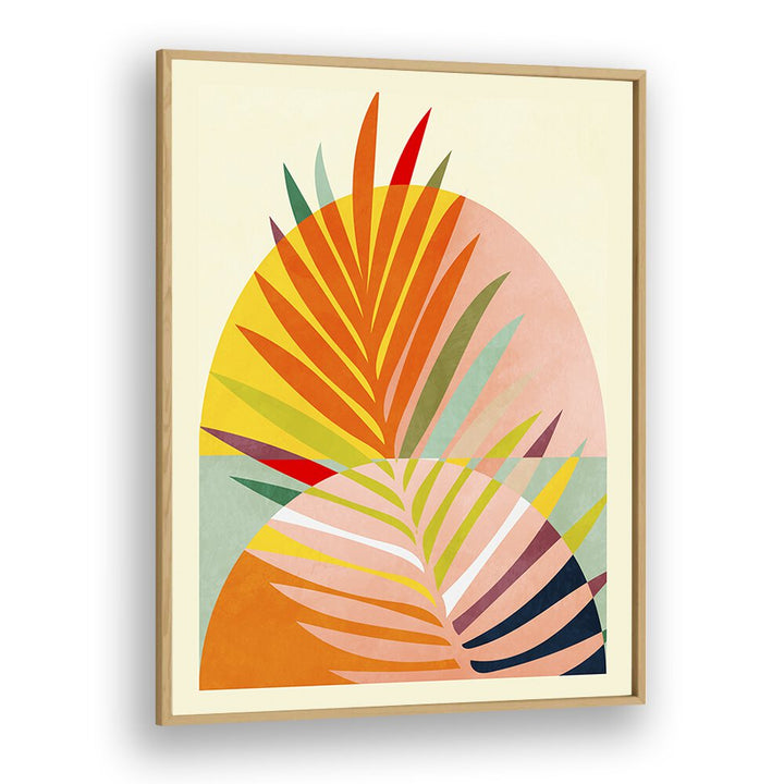 Vibrant SPACES III, ABSTRACT PAINTINGS by Ana Rut Bre, featuring colorful palm leaves in a modern frame.