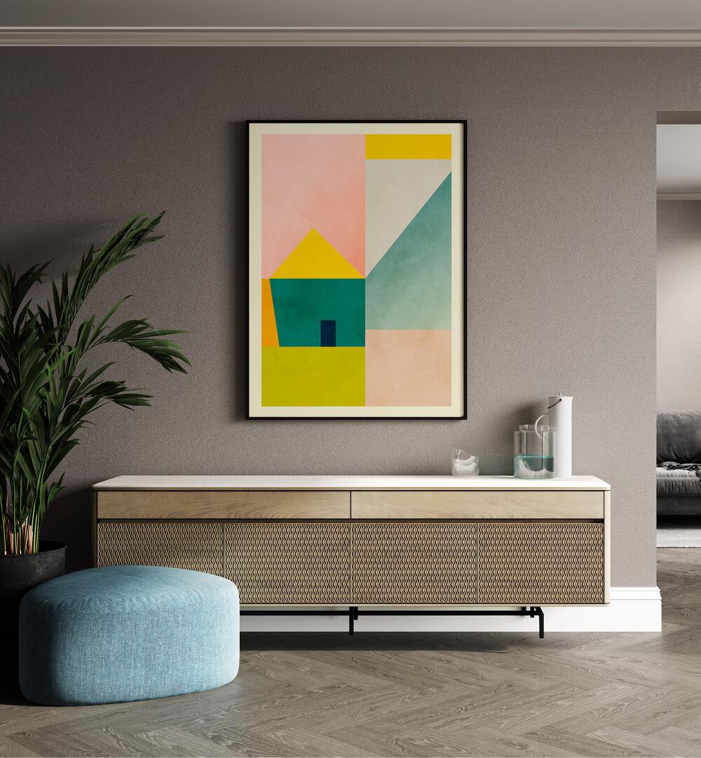 Bright and vibrant SPACES III HAUS, ABSTRACT PAINTINGS by Ana Rut Bre, enhancing modern interior aesthetics.