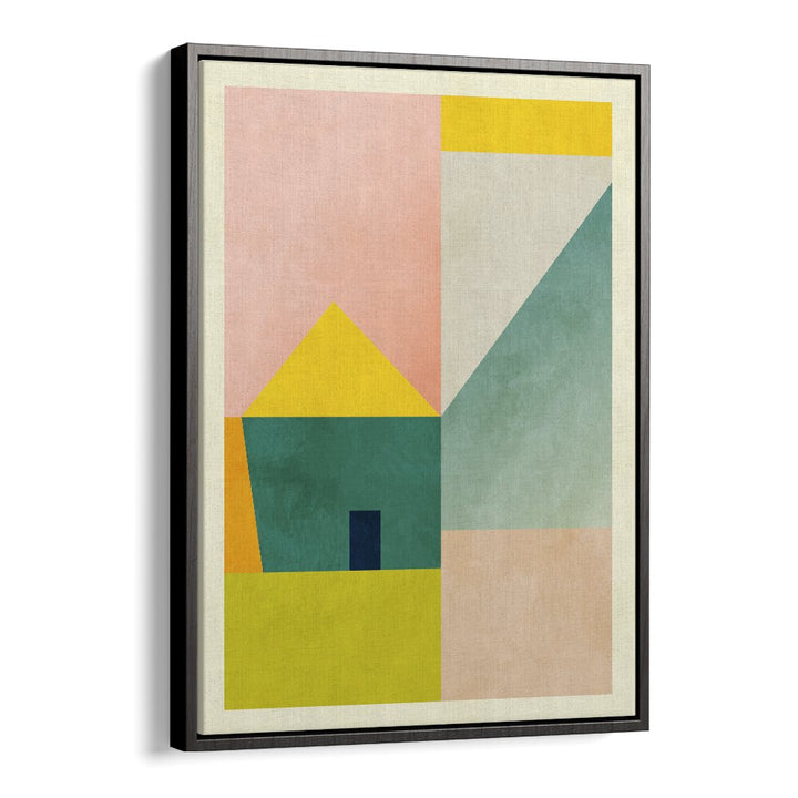 Explore vibrant shapes and colors in SPACES III HAUS, ABSTRACT PAINTINGS by Ana Rut Bre for captivating wall art.