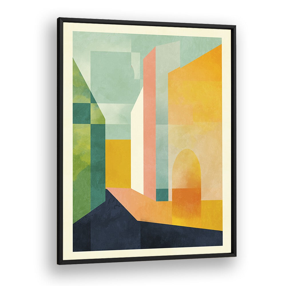 Captivating SPACES III TOWN, ABSTRACT PAINTINGS by Ana Rut Bre, featuring vibrant geometric shapes and colors.