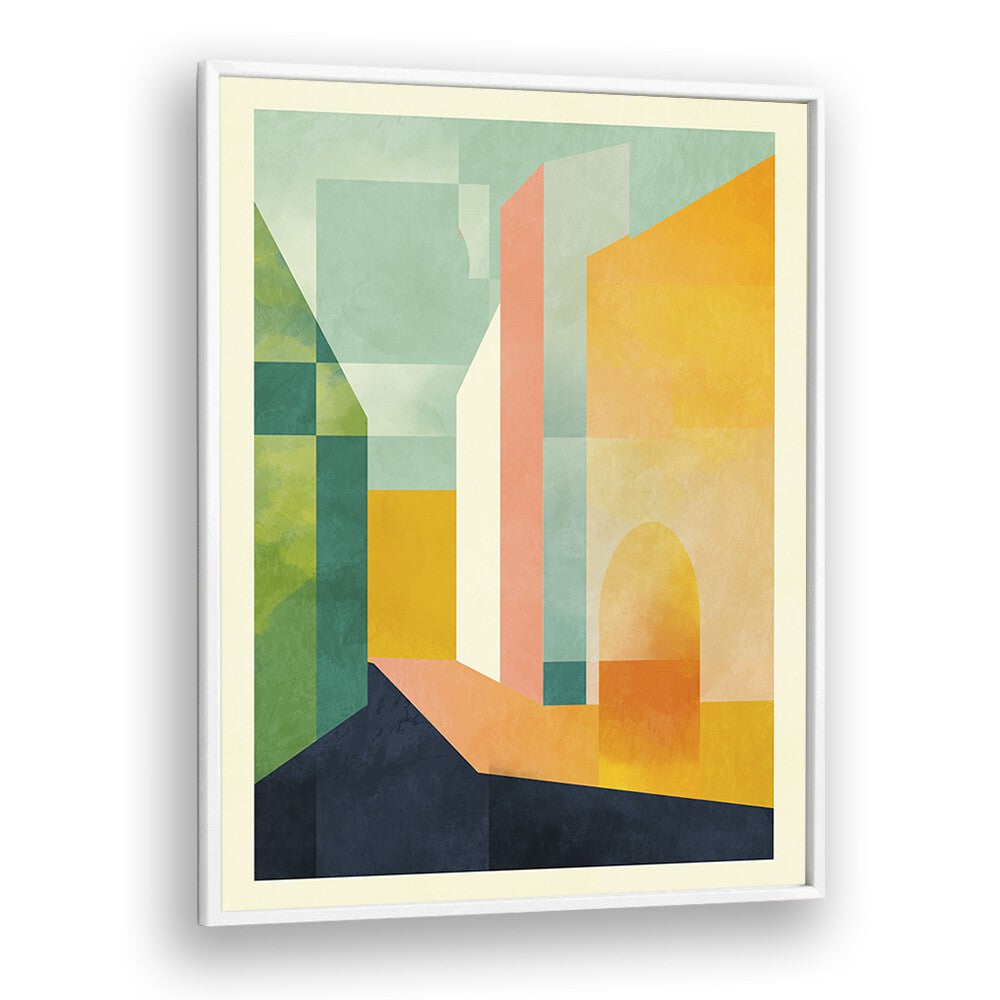 Abstract painting "SPACES III TOWN" by Ana Rut Bre, featuring vibrant colors and geometric shapes for modern decor.