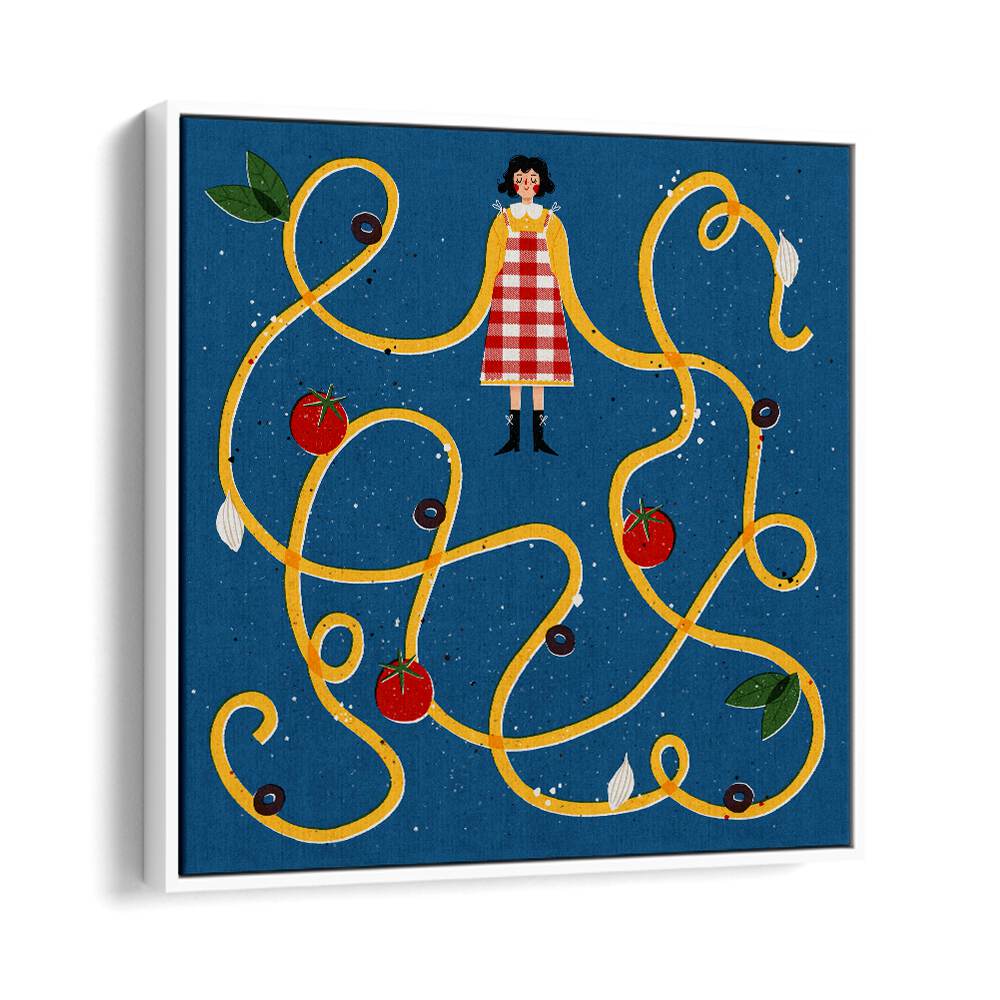 Whimsical Spaghetti Sleeves kitchen art prints by Julia Leister, perfect for adding charm to your culinary space.